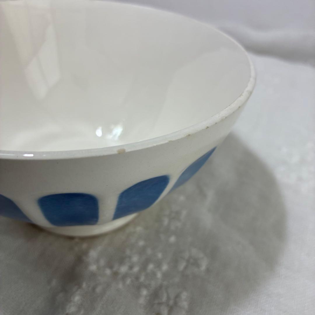 フランス アンティーク カフェオレボウル 青ドット 美品