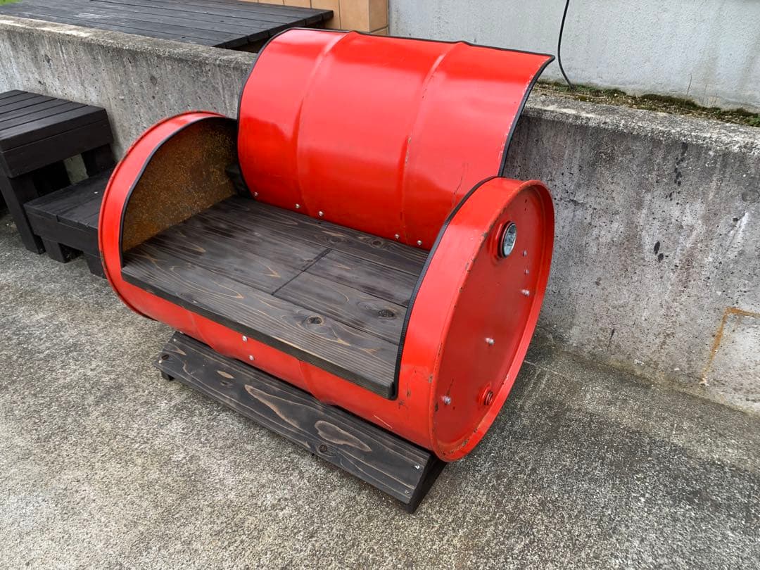 ハンドメイドドラム缶ベンチ野外用（引取り限定）