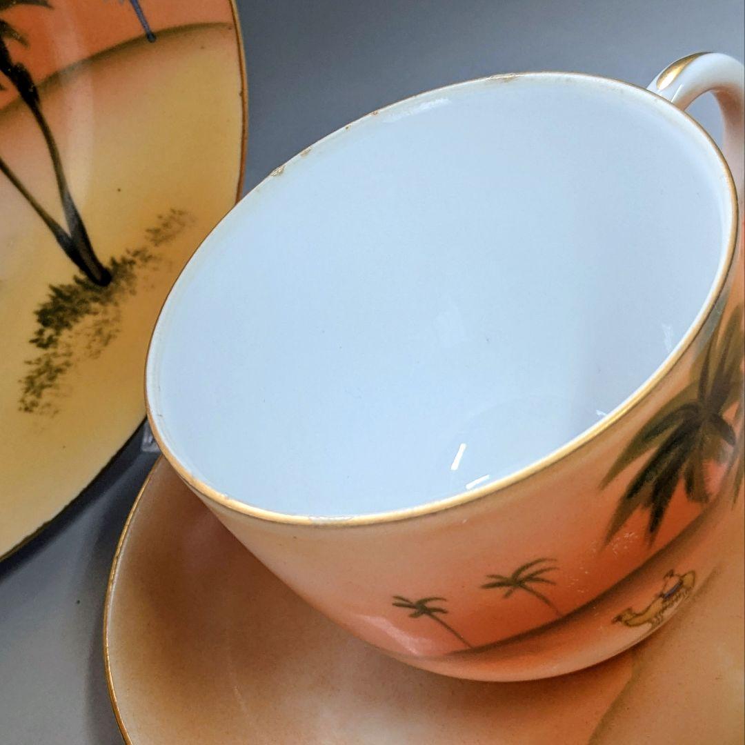 オールドノリタケ美品！金彩砂漠風景画 トリオセット　カップ＆ソーサー　プレー卜
