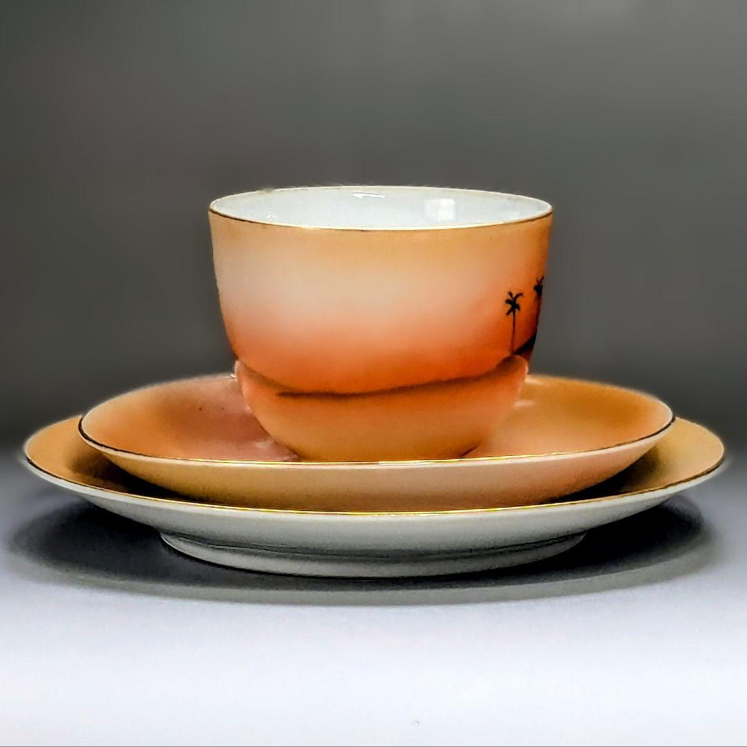 オールドノリタケ美品！金彩砂漠風景画 トリオセット　カップ＆ソーサー　プレー卜
