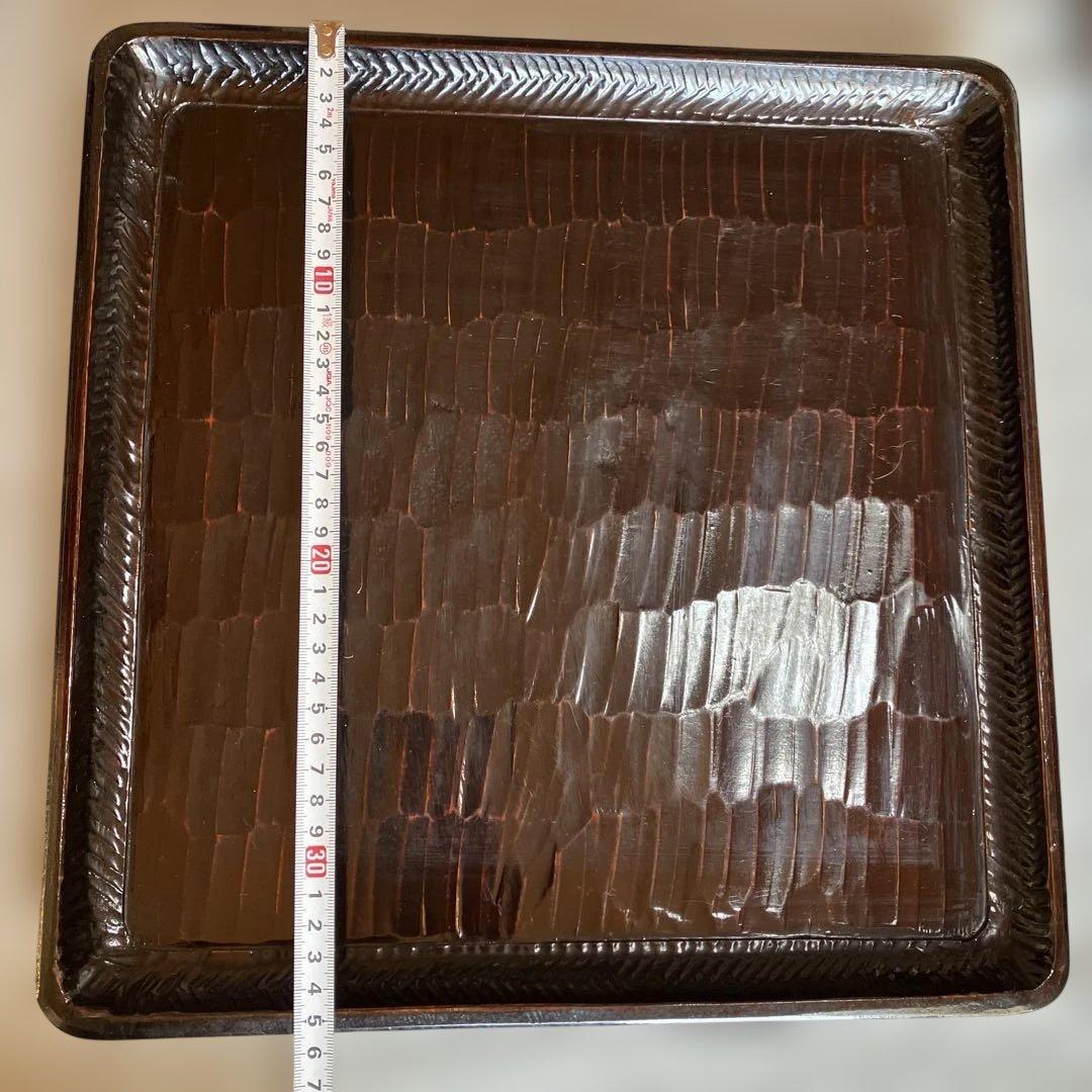 漆器 膳 5枚セット　木製 四角　漆塗り　盆　骨董 彫刻模様　A