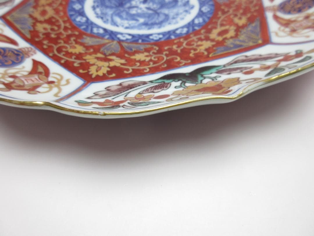 大聖寺伊万里 奇玉宝鼎之珍 金彩 色絵 花紋 芙蓉手 中皿 TN73 70724