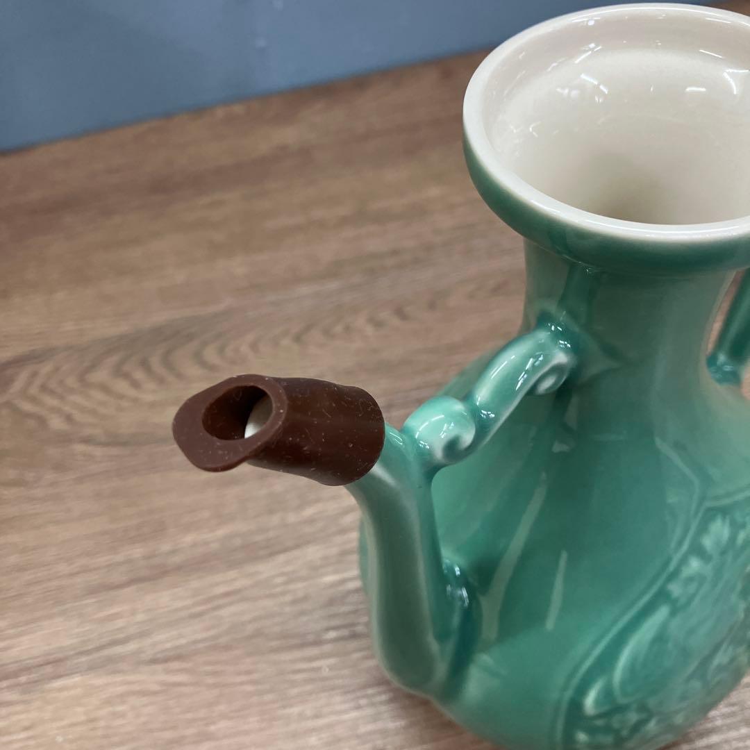 アンティーク 緑色 陶器 ティーポット