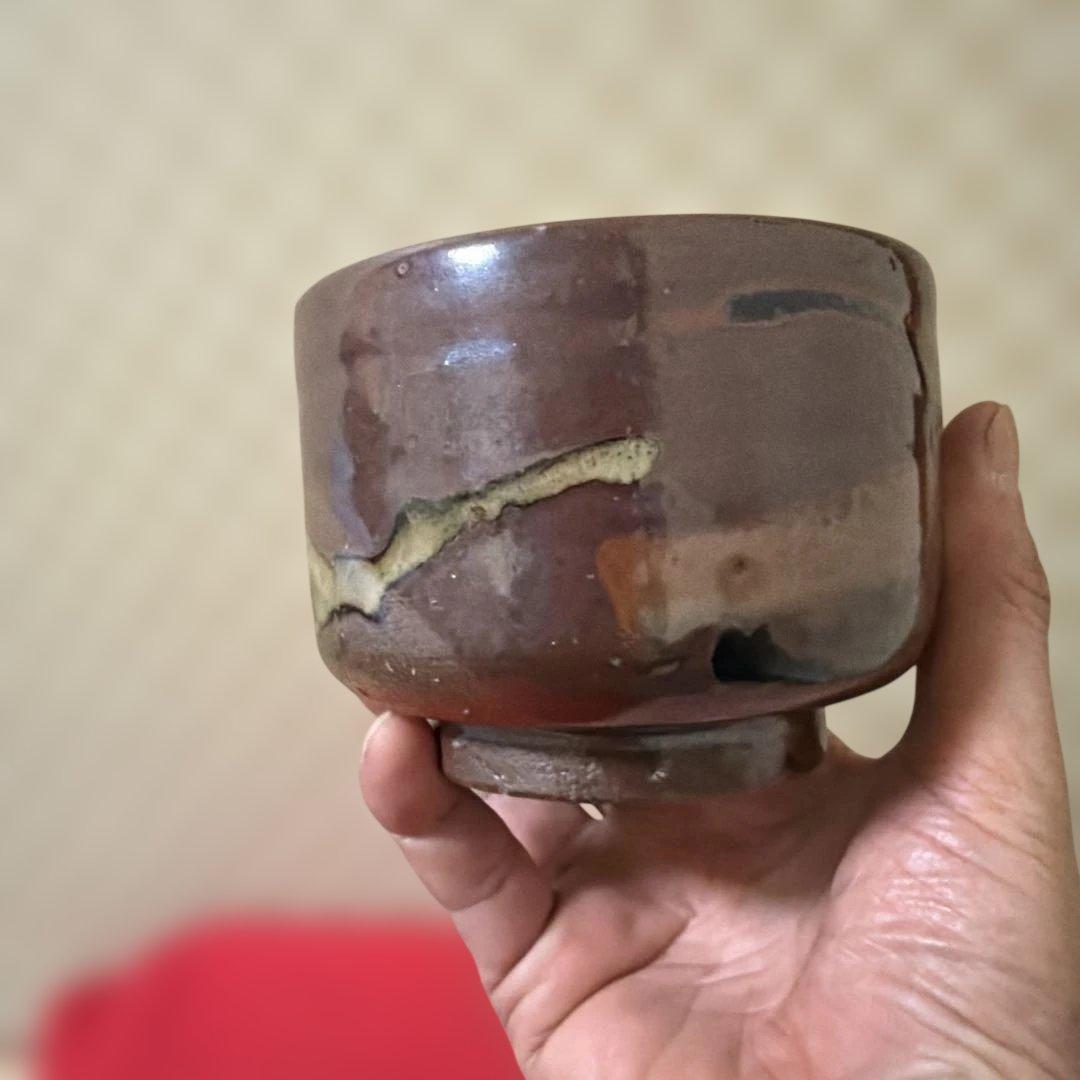 茶道具　抹茶椀　柿釉　塗箱　仕覆付き