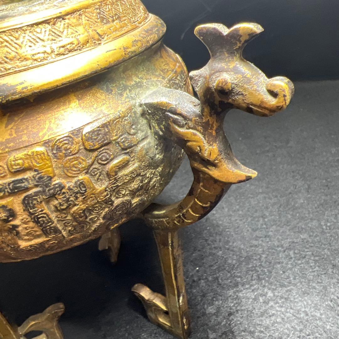 古銅　龍文香炉　高さ約18㎝/1054g 東Y8-0310①タルサオ