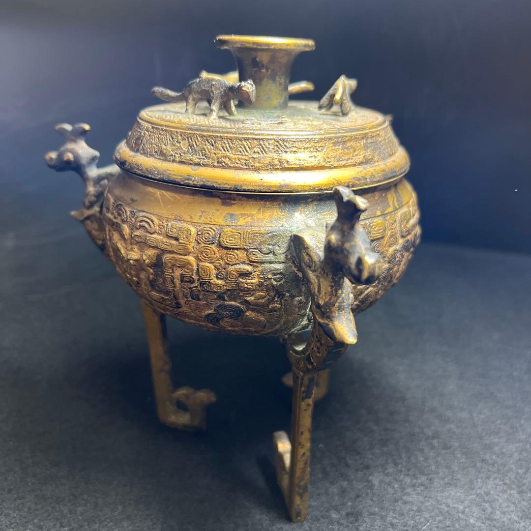 古銅　龍文香炉　高さ約18㎝/1054g 東Y8-0310①タルサオ