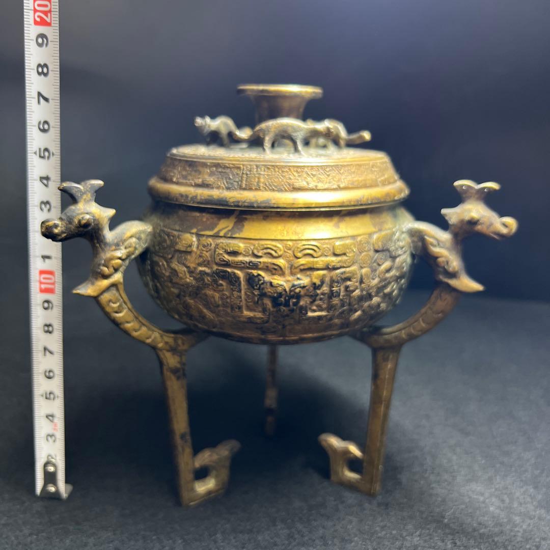 古銅　龍文香炉　高さ約18㎝/1054g 東Y8-0310①タルサオ