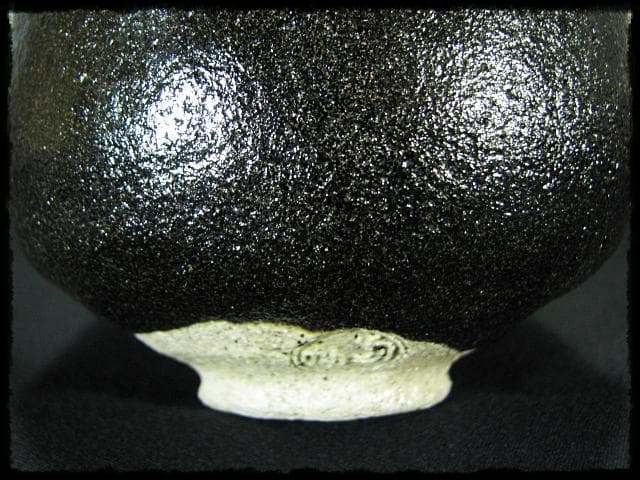 桜花 黒茶碗 落柿庵 井上 方竹 櫻花文様 楽茶碗 茶道具 共箱 g24