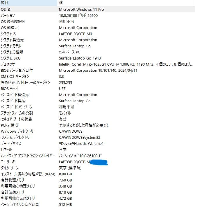 ほぼ新品 Surface Laptop Go Core i5 8GB 128GB