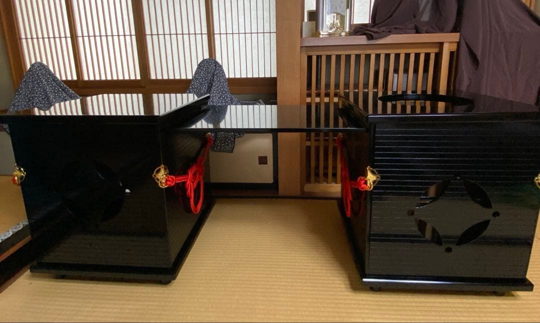 茶道具/御園棚セット① 立礼棚 裏千家 淡々斎好写 丸炉 電熱器 畳み椅子×2脚