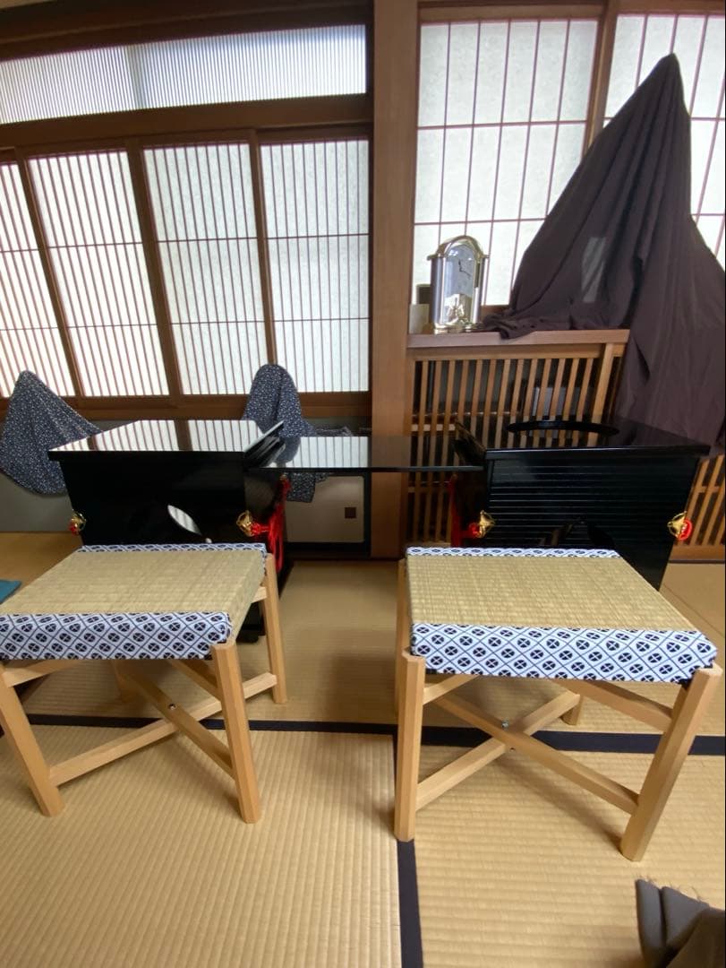 茶道具/御園棚セット① 立礼棚 裏千家 淡々斎好写 丸炉 電熱器 畳み椅子×2脚
