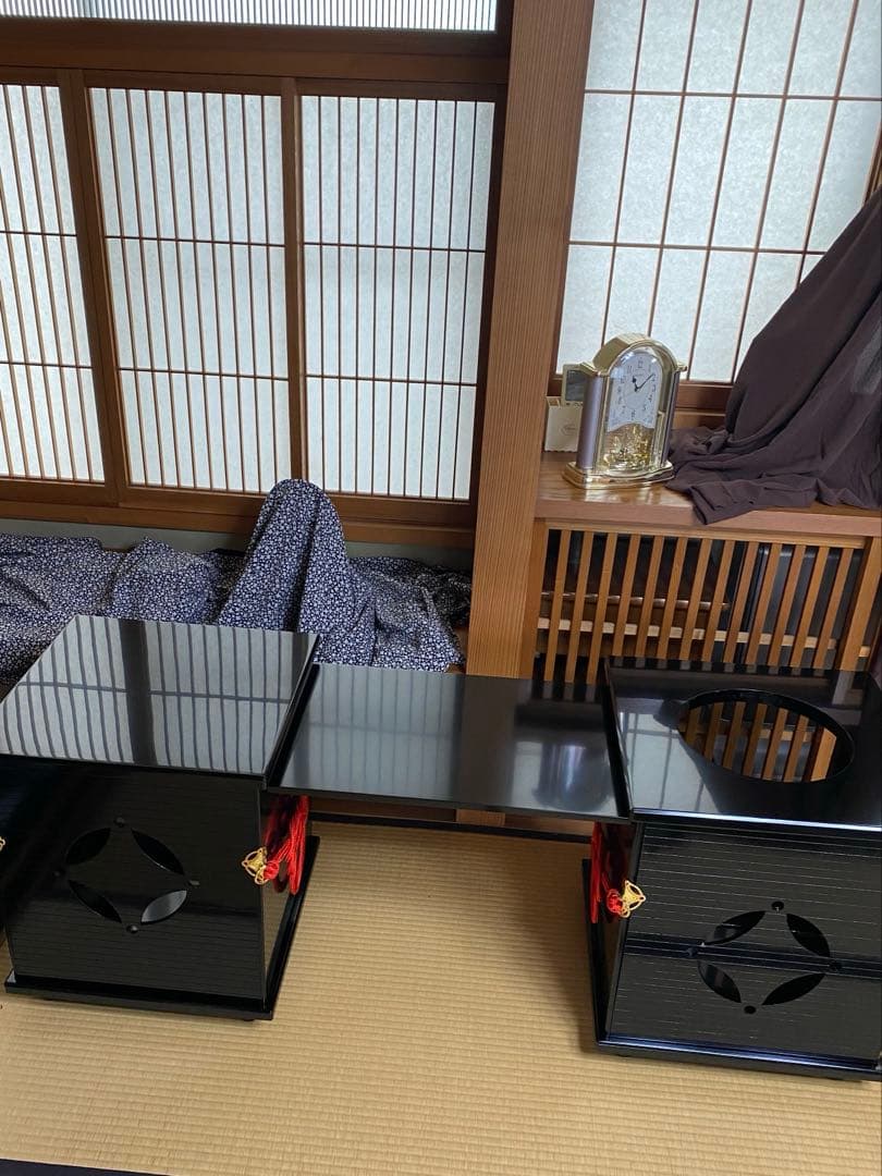 茶道具/御園棚セット① 立礼棚 裏千家 淡々斎好写 丸炉 電熱器 畳み椅子×2脚