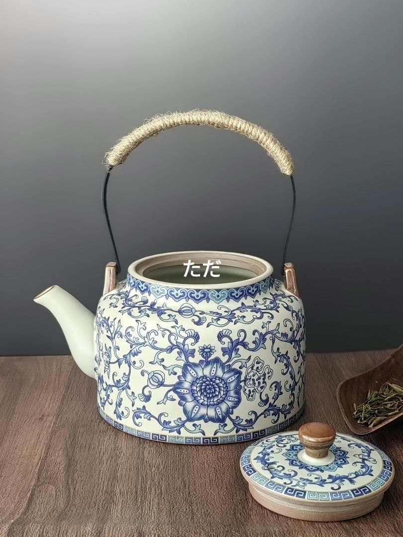 中国茶器 青花提梁茶壺 茶道具 煎茶器 未使用品