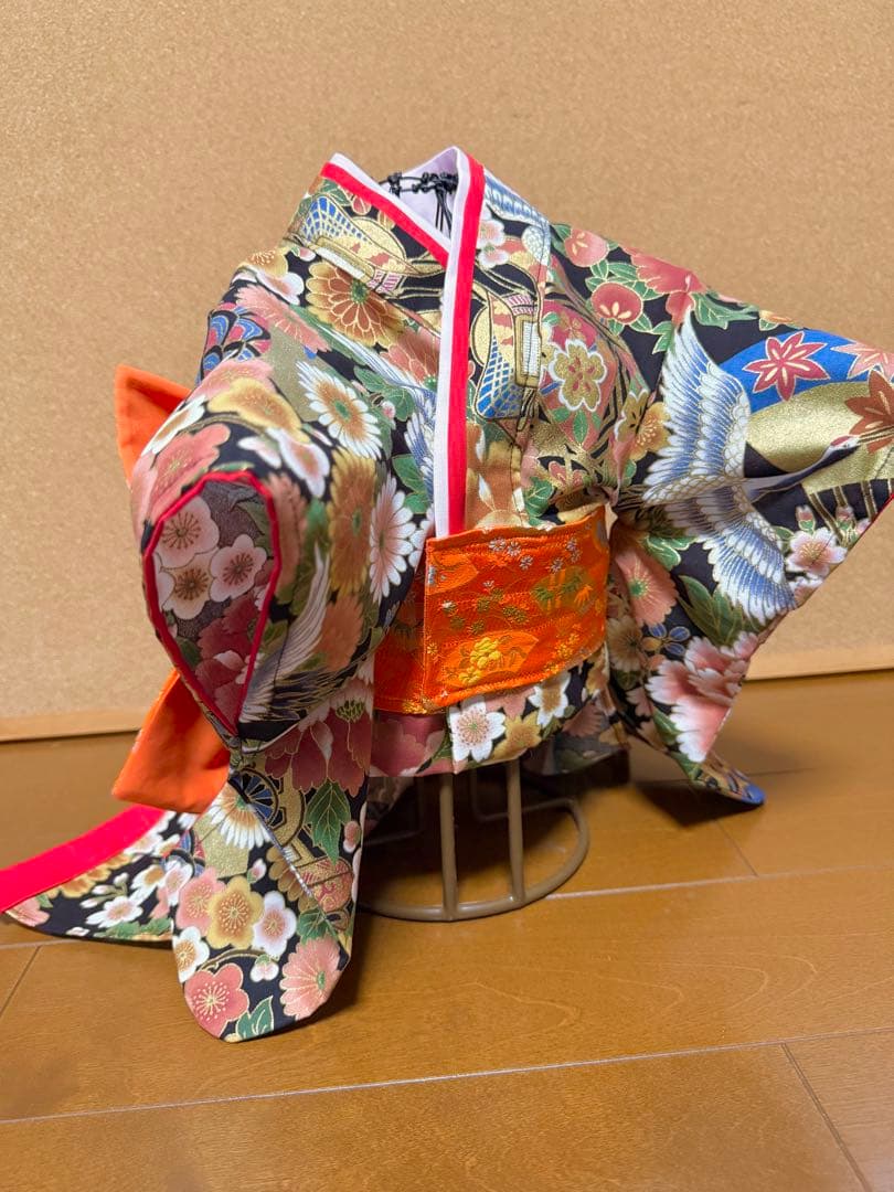 わんちゃん女の子　振袖　BIGリボン Mサイズ　現品限り