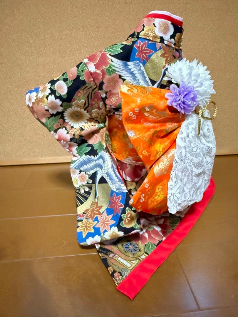わんちゃん女の子　振袖　BIGリボン Mサイズ　現品限り