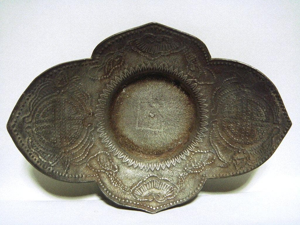624『中国美術 古錫 十字紋茶托 ５枚』/骨董品 古美術 古玩 アンティーク
