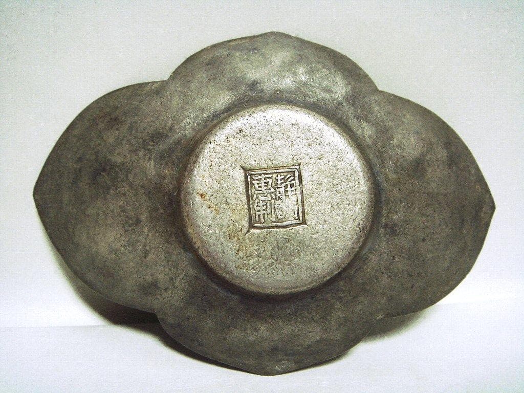 624『中国美術 古錫 十字紋茶托 ５枚』/骨董品 古美術 古玩 アンティーク