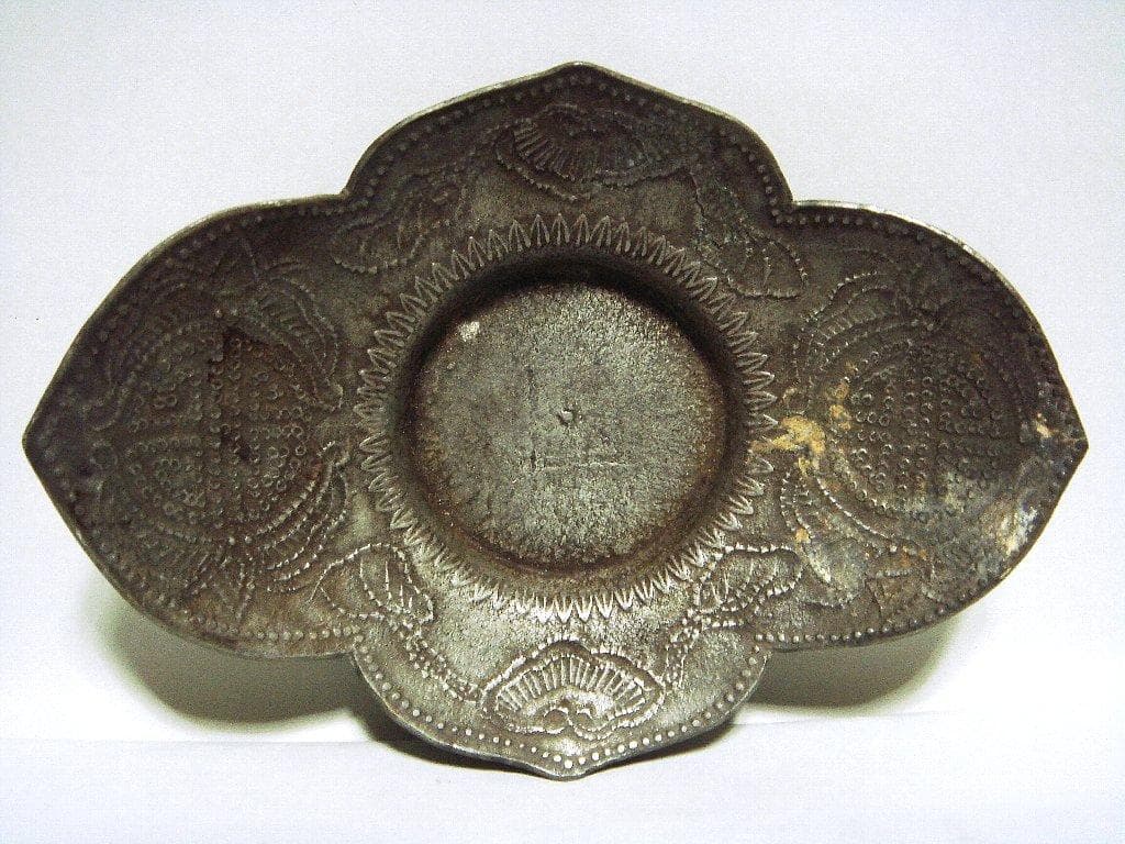 624『中国美術 古錫 十字紋茶托 ５枚』/骨董品 古美術 古玩 アンティーク