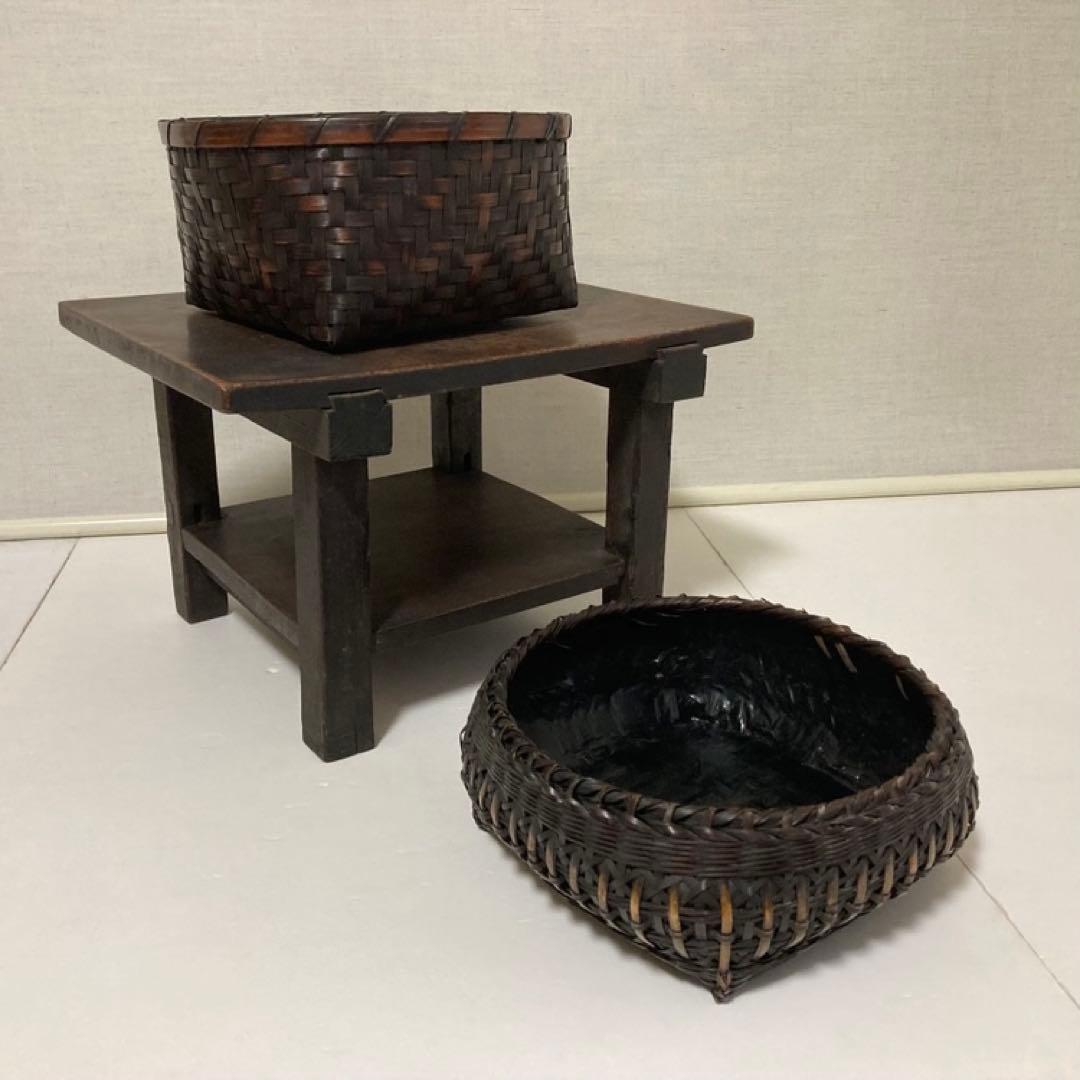 炭斗 炭入れ 籠 バスケット 火鉢 囲炉裏 竹製 編み込み 和風 古道具 レトロ