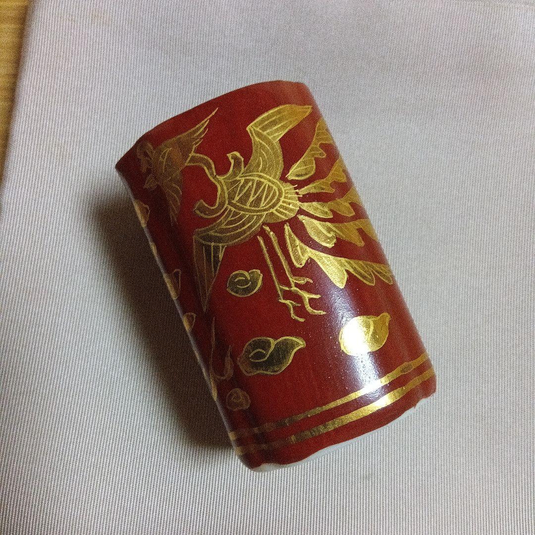 【煎茶道具】赤地金襴手 四方入り角 茶巾筒 井上春峰造