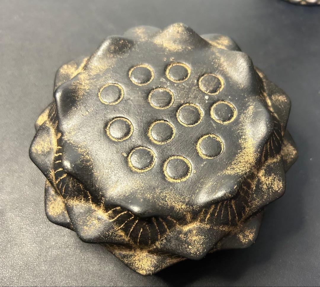 細工彫刻石合掌像蓮華台　縁起物、金運、美術品、旧家蔵出し、お守り、古美術、仏教