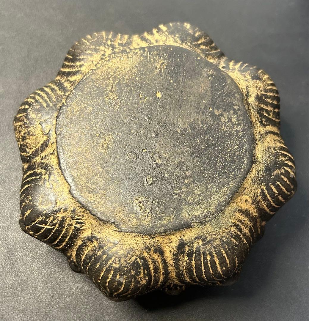 細工彫刻石合掌像蓮華台　縁起物、金運、美術品、旧家蔵出し、お守り、古美術、仏教