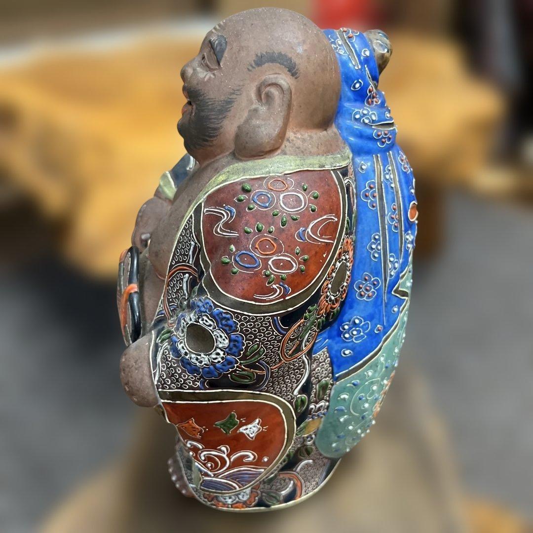 大漁満足　縁起物　九谷焼　陶器製 布袋様 置物 約27㌢　石川県