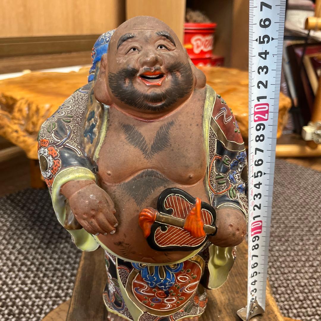 大漁満足　縁起物　九谷焼　陶器製 布袋様 置物 約27㌢　石川県