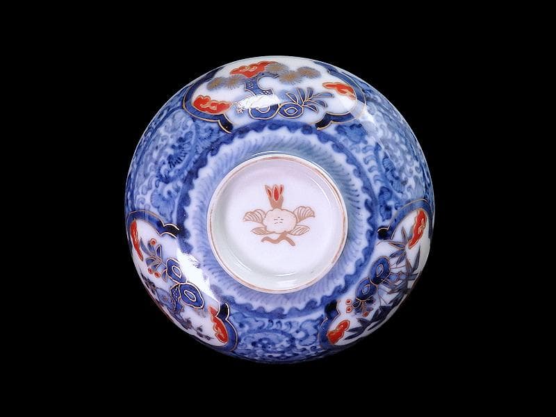 九谷　大聖寺伊万里　染錦　唐草に松竹梅の図　大振蓋茶碗　C435AS-fbvp