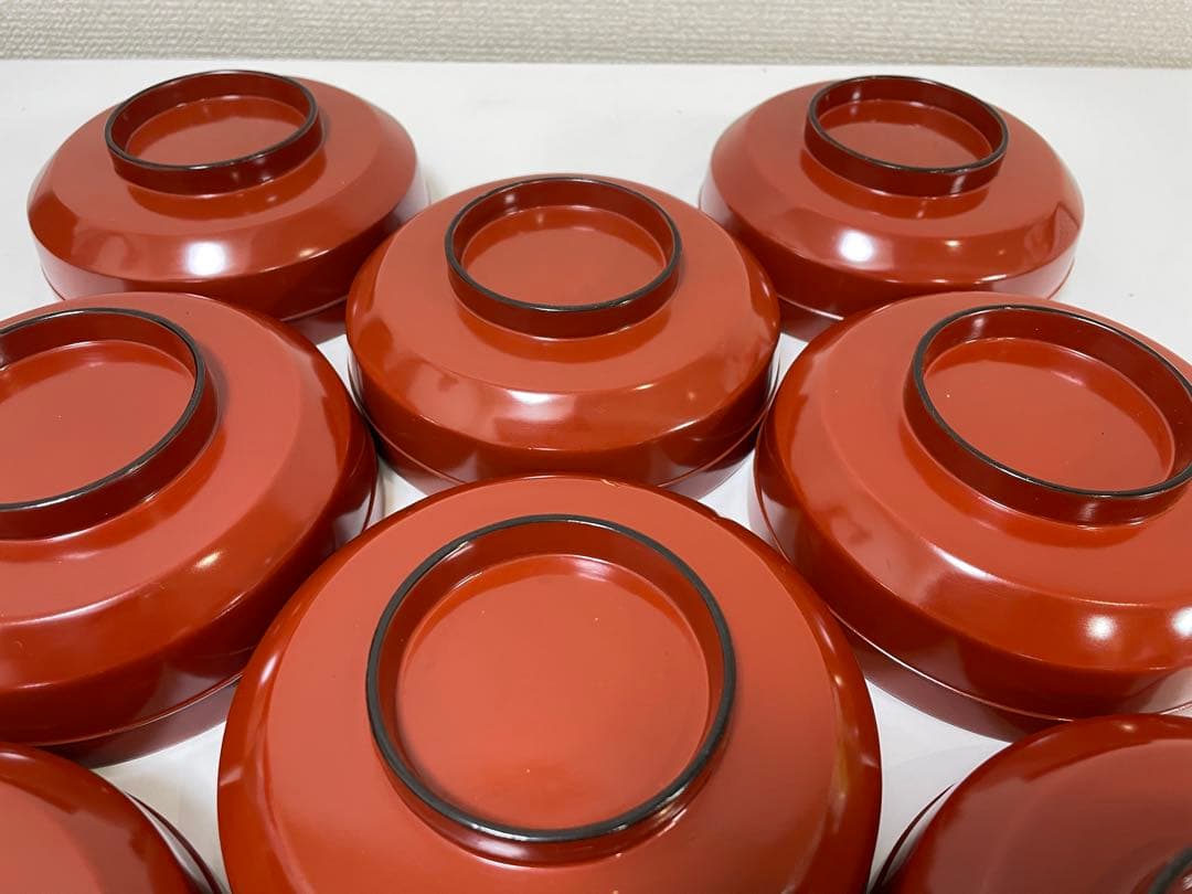 【現状品】漆器 輪島塗 金彩 朱塗 底黒塗 蓋付き椀 割烹 煮物椀 9個 ①