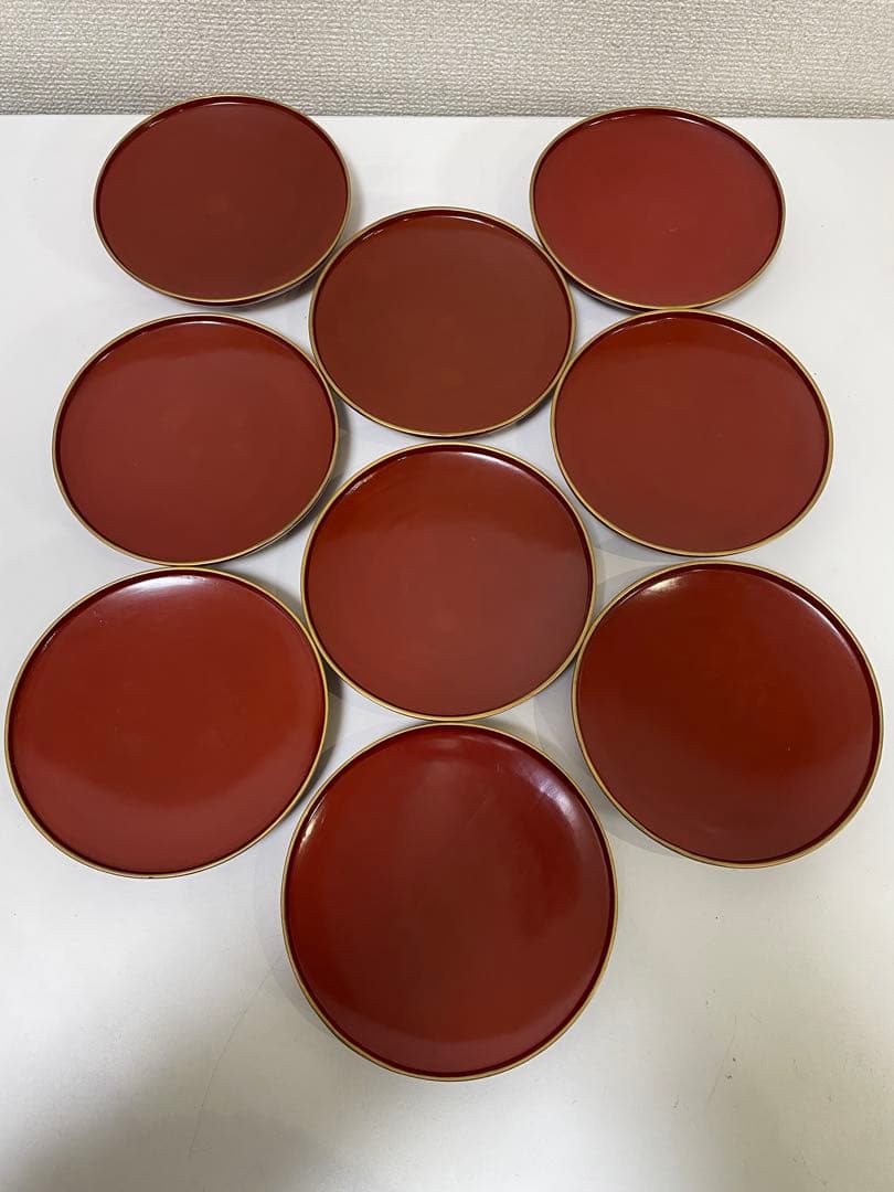 【現状品】漆器 輪島塗 金彩 朱塗 底黒塗 蓋付き椀 割烹 煮物椀 9個 ①