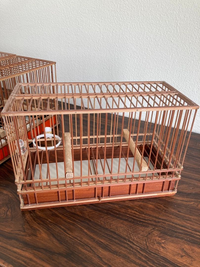 竹細工　メジロ　鳥かご　4個　木製　寝かせ箱　セット