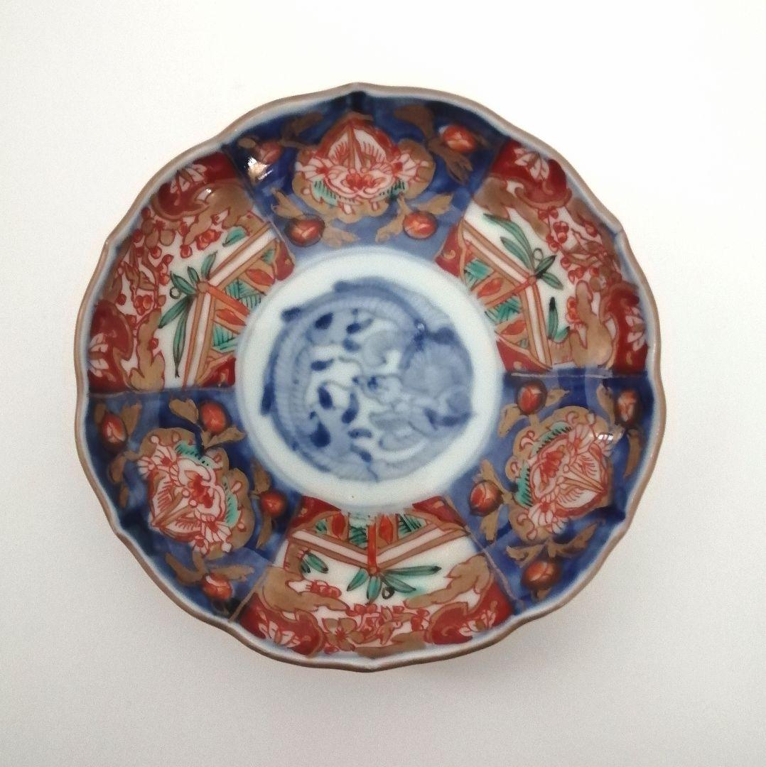 古伊万里　色絵金彩輪花縁小皿　手塩皿　豆皿　２客