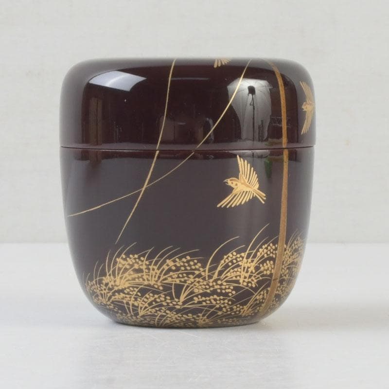 茶道具　坪田春彦作　溜塗　鳴子蒔絵　中棗　共箱　V　A39