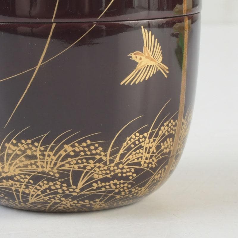 茶道具　坪田春彦作　溜塗　鳴子蒔絵　中棗　共箱　V　A39