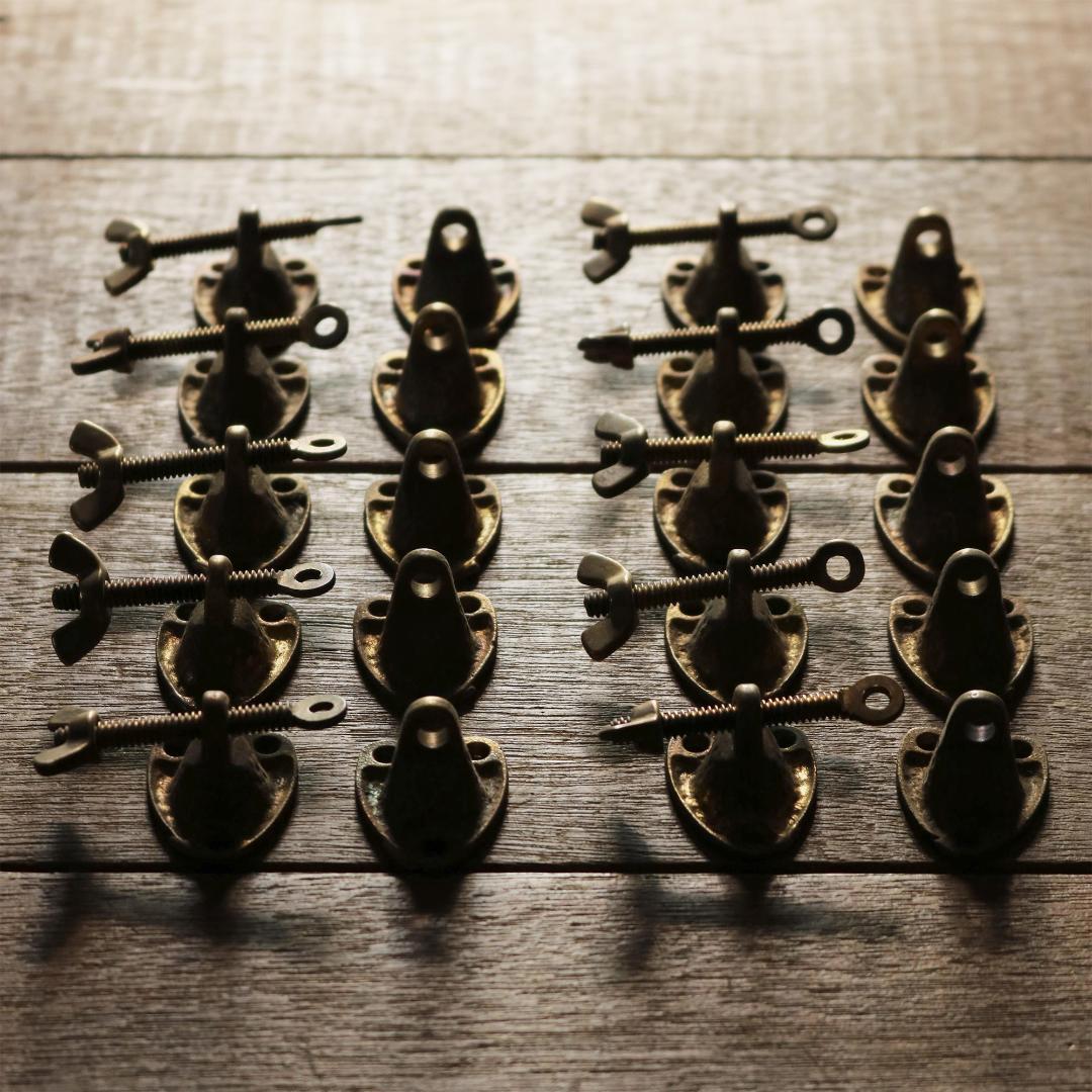 デッドストック 真鍮鍍金 カーテン ワイヤー 手締め張線金具 10個 まとめて