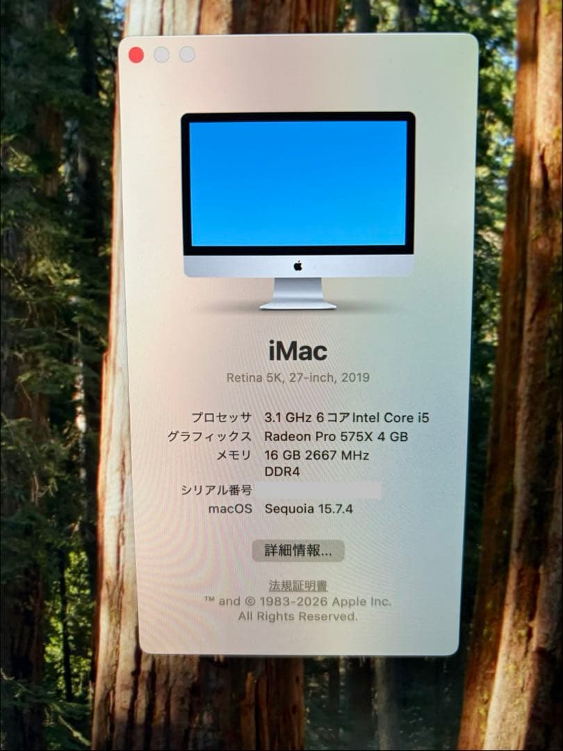 iMac 27インチretina5K 2019/16GB/1TB FDストレージ