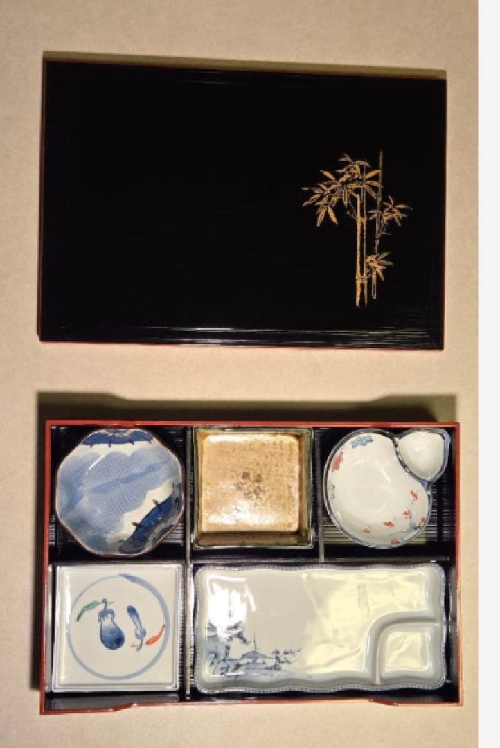 漆器 文箱 竹の金箔装飾