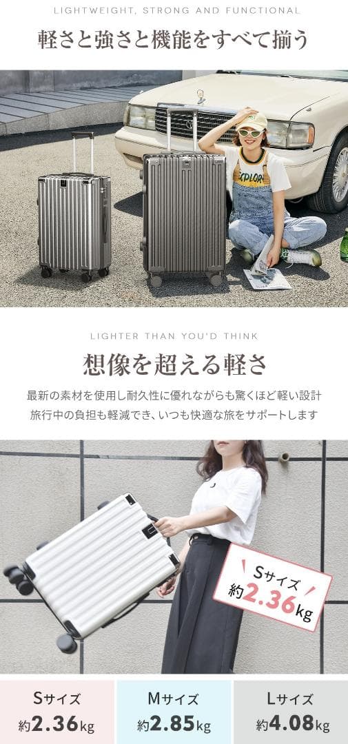 【未使用品】多機能スーツケース Lサイズ TSAロック フック カップホルダー付