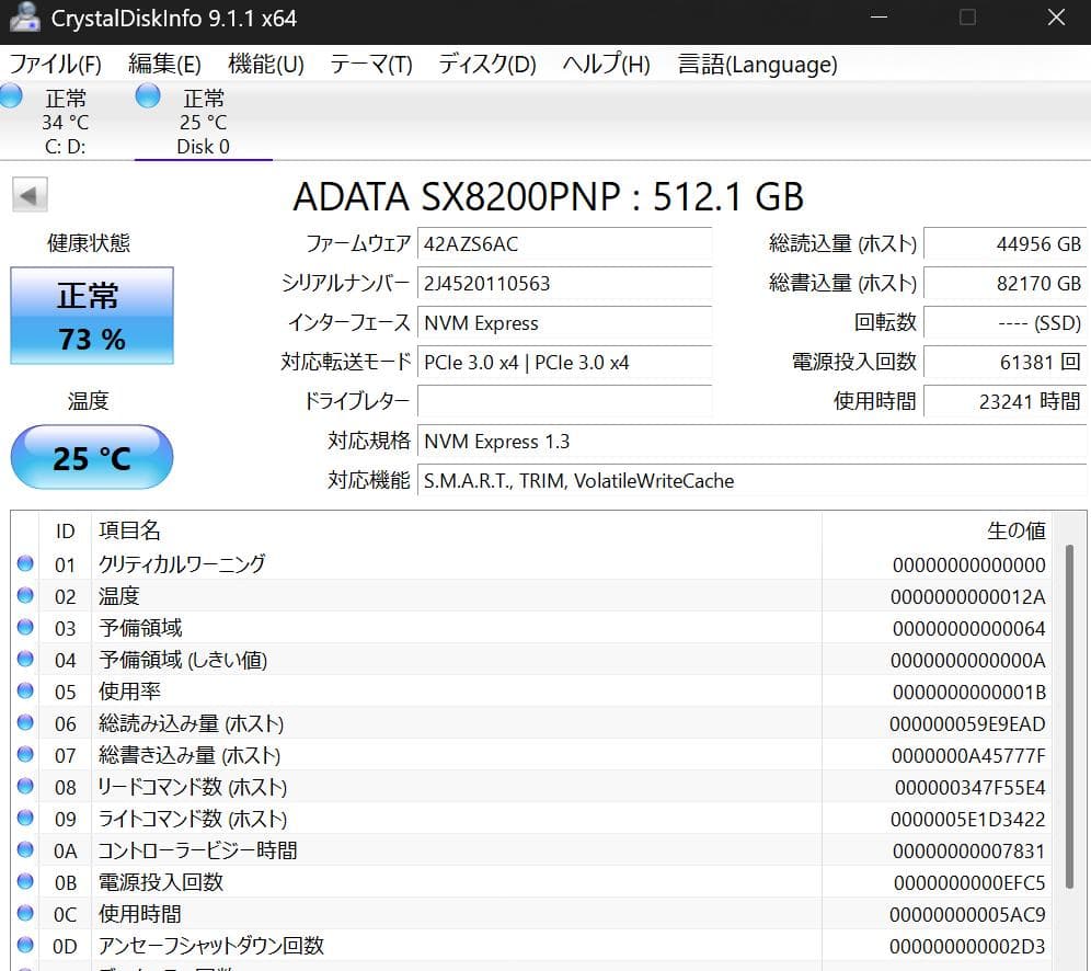 内蔵型SSD ADATA SX8200PRO 512GB M.2 SSD 2280