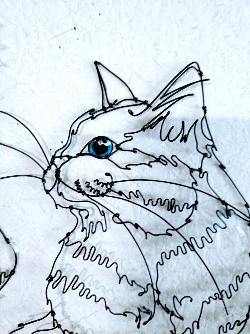 猫　小鳥　花 ワイヤークラフト　アート　壁掛け