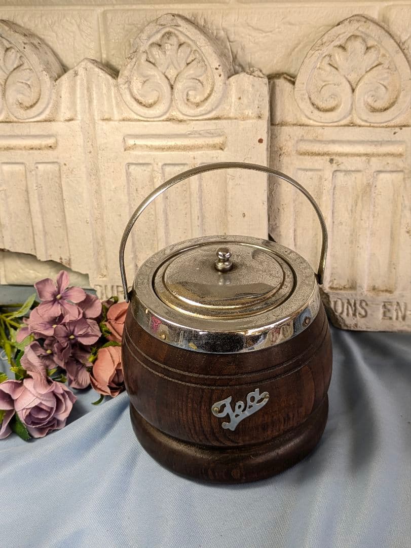 イギリス アンティーク 木製 ティーバレル 陶器製ケース付き