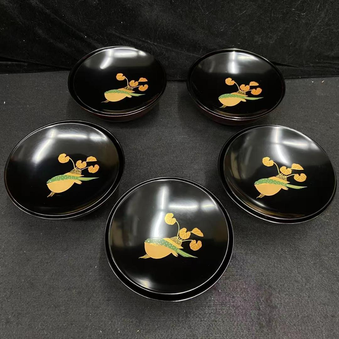 逸品　輪島塗 漆器　　金蒔絵 5客 本漆器 共箱