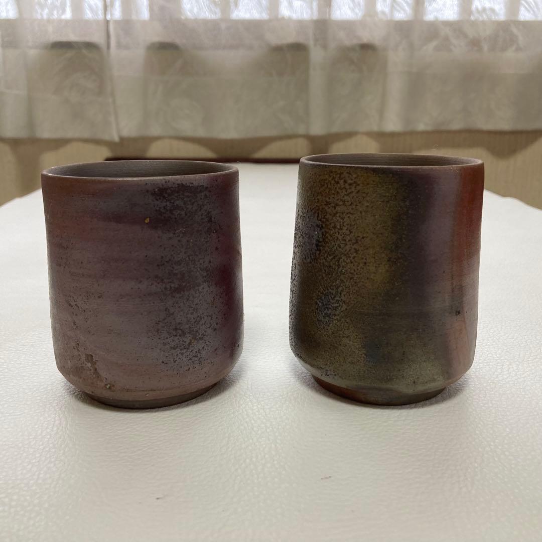 備前焼 湯呑み 茶器 カップ 2点 陶器 陶芸 和風 工芸品 レトロ