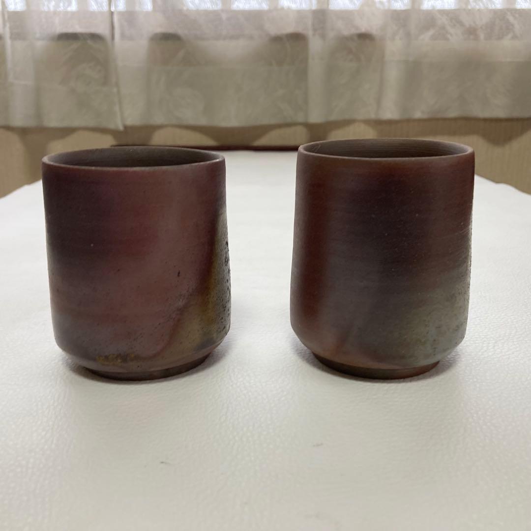 備前焼 湯呑み 茶器 カップ 2点 陶器 陶芸 和風 工芸品 レトロ