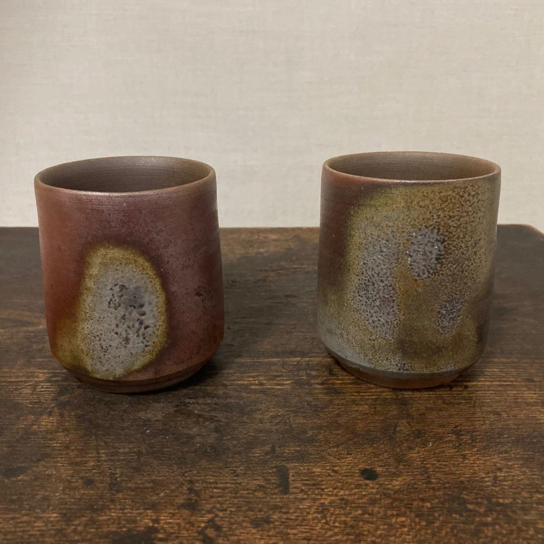 備前焼 湯呑み 茶器 カップ 2点 陶器 陶芸 和風 工芸品 レトロ