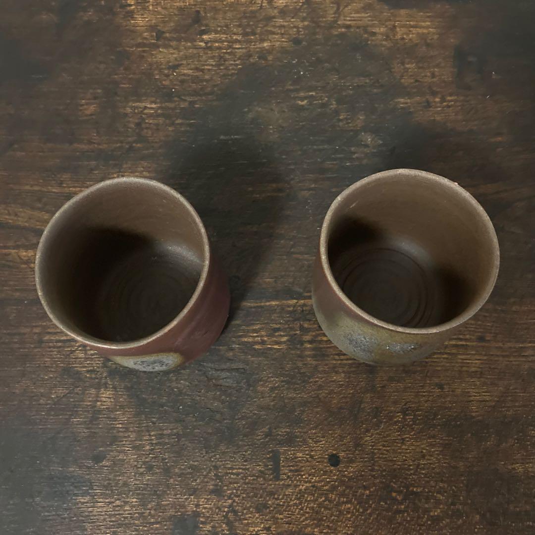 備前焼 湯呑み 茶器 カップ 2点 陶器 陶芸 和風 工芸品 レトロ