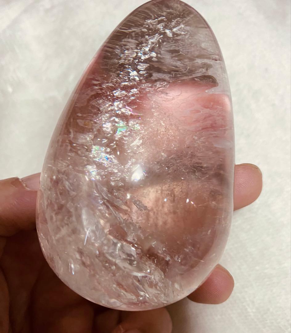 天然石　ピンククォーツ　水晶　エッグ　卵　スフィア　ピンクアゼツライト　台座付き