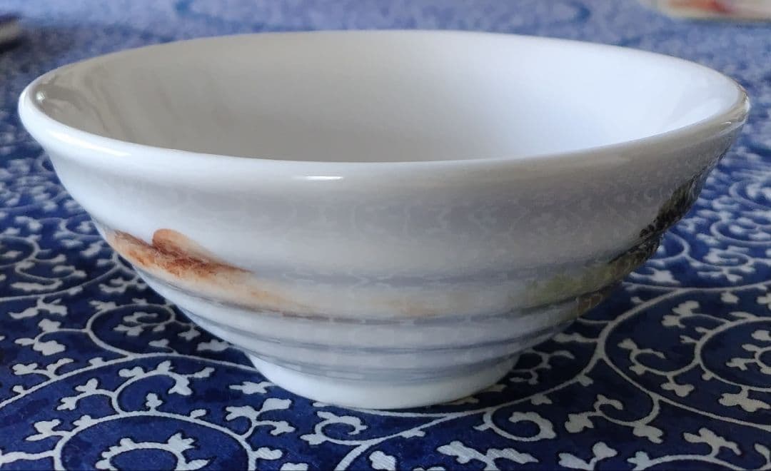 中華陶瓷　茶碗　平茶碗　広口茶碗　山水色絵　手描き　台湾　中国　陶磁器　茶道具