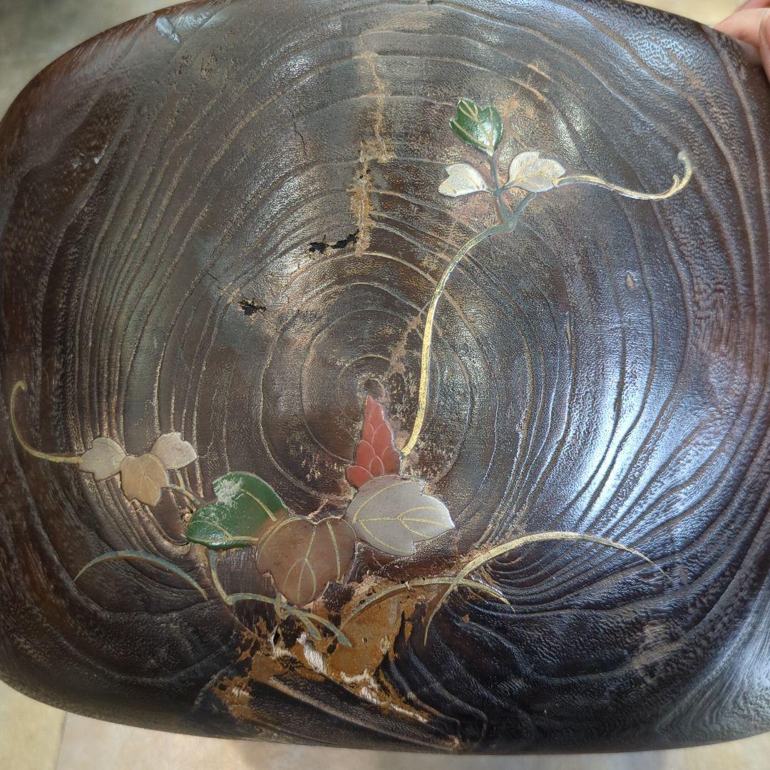 骨董　蒔絵　螺鈿　火鉢　桐　内側銅器　大型　花入　鉢カバー